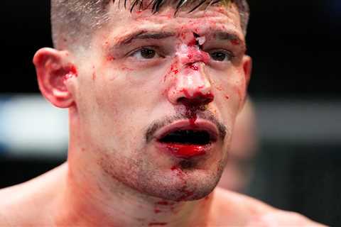 Joel Alvarez’s nose EXPLODES and MMA fighter is left covered in blood after taking violent beating..