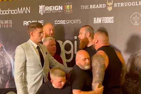 Hafthor Bjornsson and Eddie Hall FORCED APART after strongmen almost clash over jibe about Game of..