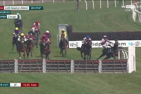 Watch absolute chaos during race as horse smashes through barrier, another brutally unseats jockey..