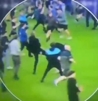 Patrick Vieira KICKS Everton fan to ground after supporter abuses him during pitch invasion following Palace defeat