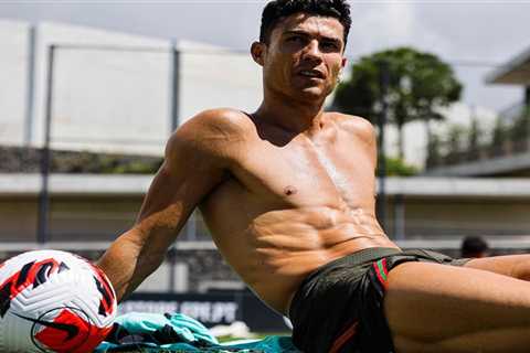 Man Utd star Cristiano Ronaldo strips down to shorts to train with Portugal team-mates ahead of..