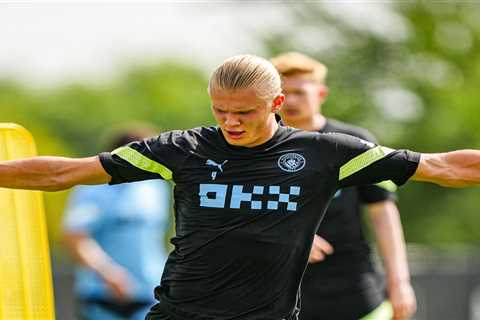 Erling Haaland trains with Man City team-mates for first time as Pep Guardiola puts £51m star..