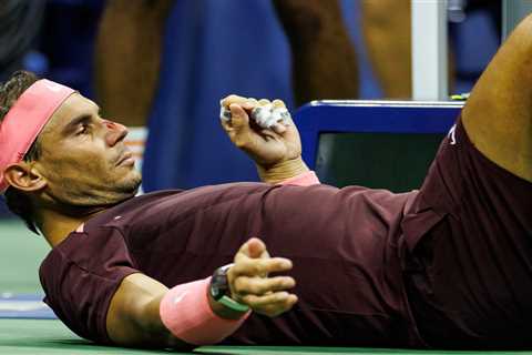 Watch Rafa Nadal whack his own face with tennis racket and leave himself bloodied and dazed on..