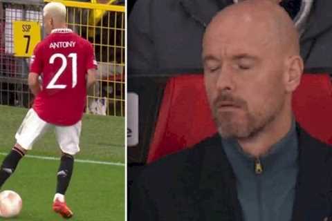 Man Utd boss Erik ten Hag’s reaction to Antony’s pointless showboating caught on TV