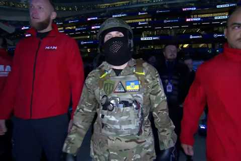 Ukrainian boxer Denis Berinchyk wears full military uniform for ring walk on Tyson Fury vs Derek..