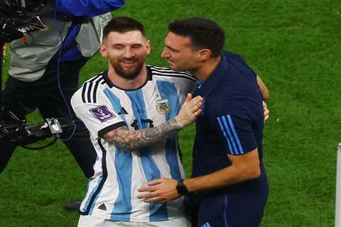 Watch as Lionel Messi reduces Argentina boss Scaloni to TEARS as pair embrace after thrashing..