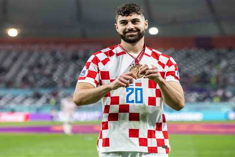 Croatia star Josko Gvardiol arrives for World Cup celebrations in banged out old Fiat Punto and..