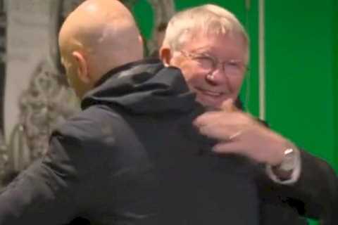 Sir Alex Ferguson filmed meeting Erik ten Hag in tunnel after Carabao Cup final triumph