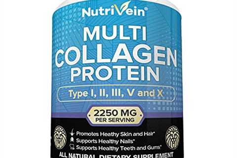 Nutrivein Multi Collagen Pills 2250mg - 180 Collagen Capsules - Type I, II, III, V, X - Anti-Aging, ..