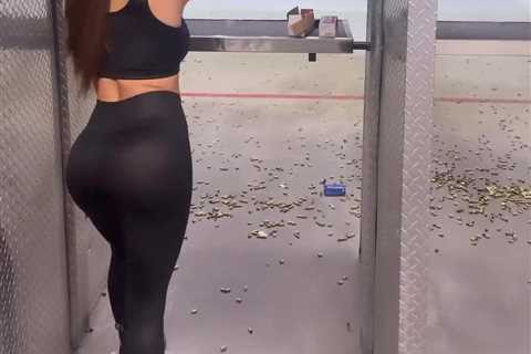 Stunning UFC octagon girl Arianny Celeste shows off her bum in see-through leggings at shooting..