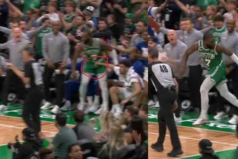 JAYLEN BROWN GETS HIS D*CK GRABBED BY SIXERS PLAYER ON BENCH! THEN STARES DOWN HARDEN!