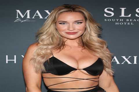 Paige Spiranac stuns fans with black leather skirt as she almost spills out of low cut top in busty ..