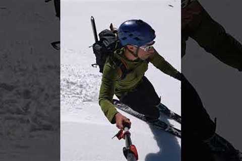 Skiing and climbing a 65 degree Couloir