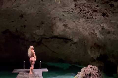 Elle Brooke Shows Off Bum at Sacred Underground Pool and Joins No Bra Club on Mexican Getaway