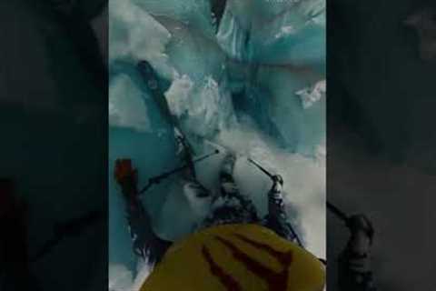 The terrifying moment a skier falls into a glacier crevasse