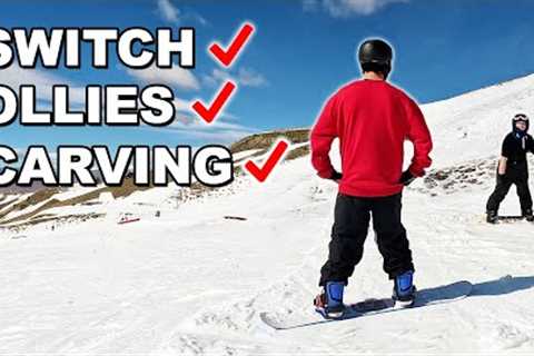 Teaching Snowboarder How to Ride Switch, Ollie & Carve