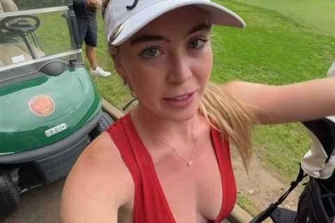 Grace Charis suffers wardrobe malfunction on golf course in outfit so revealing fans ask ‘why even..