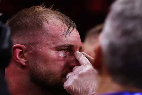 Medics treat Otto Wallin for suspected broken nose after brutal Anthony Joshua defeat