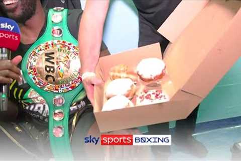 Lawrence Okolie's post-fight interview gatecrashed by doughnut delivery 🍩