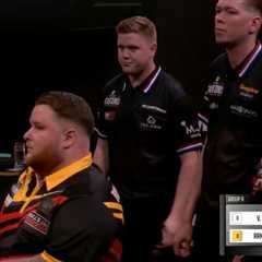 Darts player takes a hilarious tumble after nailing perfect checkout - rivals can't stop laughing
