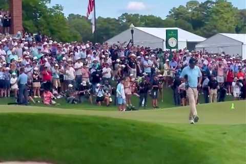 Bizarre scenes as bright green sex toy thrown on 18th green at PGA FedEx Cup as angry star boots it ..